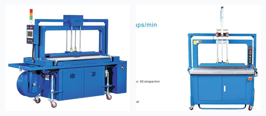 Q6000AP and Q6000P automatic strapping machines with press-top, side by side