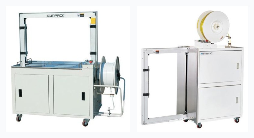 XT-101 and XT-101Y full-automatic strapping machines, side by side